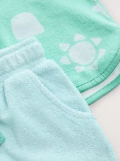 Bleu/Vert Imprimé - Ensemble 100% coton éponge (3mois-7ans)