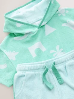 Bleu/Vert Imprimé - Ensemble 100% coton éponge (3mois-7ans)