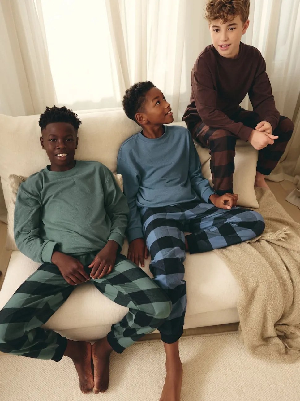 Bleu/Vert/Brun - Lot de 3 pyjamas tissés à carreaux (3-16ans)