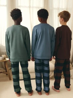 Bleu/Vert/Brun - Lot de 3 pyjamas tissés à carreaux (3-16ans)