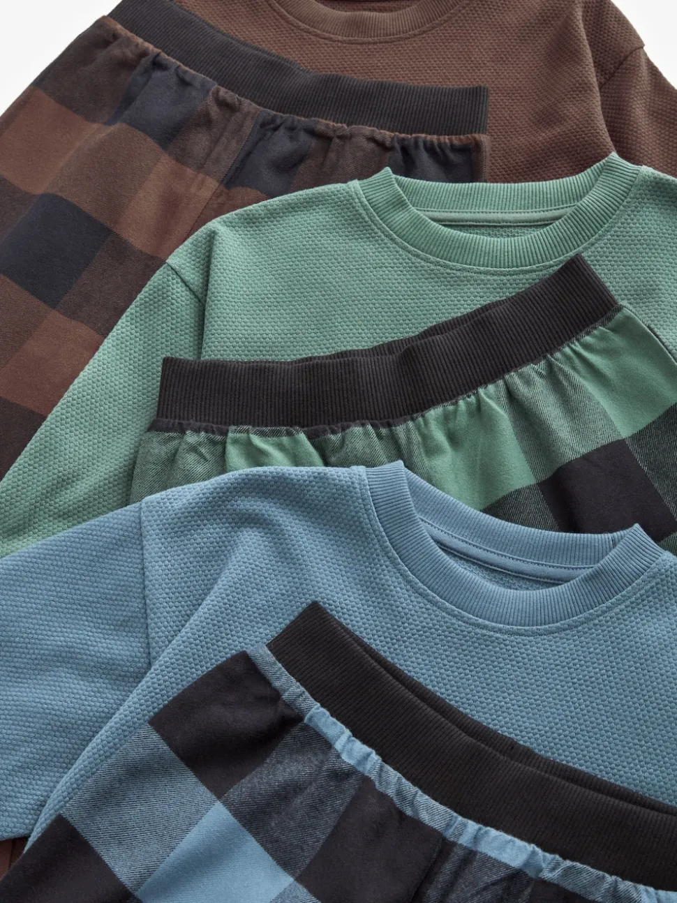 Bleu/Vert/Brun - Lot de 3 pyjamas tissés à carreaux (3-16ans)