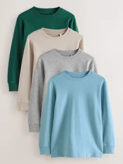 Bleu/Vert/gris/Beige Sable - Lot de 4 T-shirts à manches longues et confortables (3-16ans)