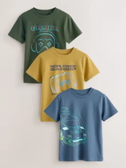 Bleu/Vert/Jaune - T-shirts à manches courtes à imprimé graphique coupe standard Lot de 3 (3à16ans)