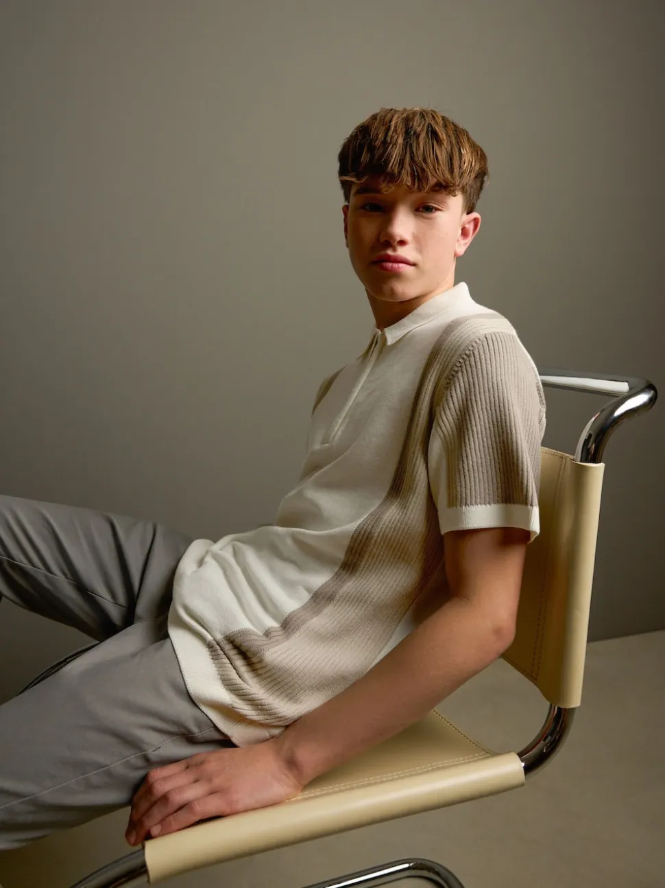 Bloc de couleur neutre - Polos tricotés à col zippé (3-16yrs)