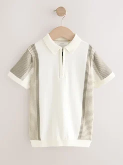 Bloc de couleur neutre - Polos tricotés à col zippé (3-16yrs)