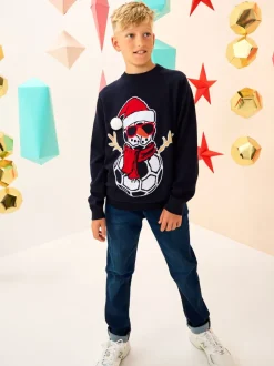 Bonhomme de neige de football Bleu bleu marine - Pull de Noël (3-16 ans)