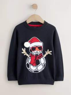Bonhomme de neige de football Bleu bleu marine - Pull de Noël (3-16 ans)