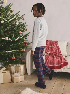 Bonnes fêtes à carreaux gris/bleu marine/rouge - Pyjama tissé simple de Noël en famille (5-16ans)