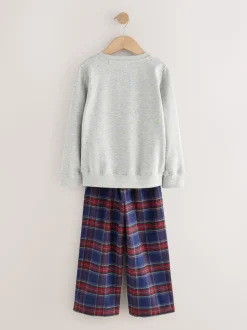 Bonnes fêtes à carreaux gris/bleu marine/rouge - Pyjama tissé simple de Noël en famille (5-16ans)