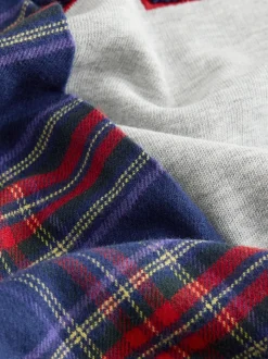 Bonnes fêtes à carreaux gris/bleu marine/rouge - Pyjama tissé simple de Noël en famille (5-16ans)