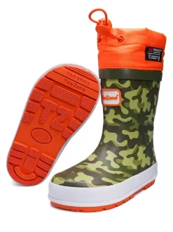 Bottes en caoutchouc ToeZone imprimé camouflage orange avec fermeture sur le dessus