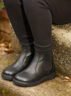 Bottes Toezone Dakota Boys en cuir et cheville zippée noires