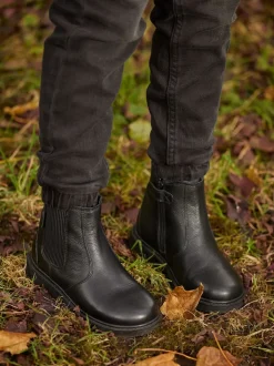 Bottes Toezone Dakota Boys en cuir et cheville zippée noires