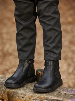 Bottes Toezone Dakota Boys en cuir et cheville zippée noires
