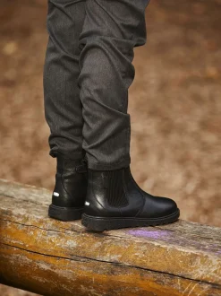 Bottes Toezone Dakota Boys en cuir et cheville zippée noires