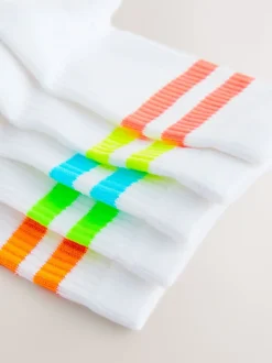 Bright Jaune/Vert/Bleu - Cushioned Semelle intérieure Cotton Rich Ribbed Tipped Chaussettes 5 Lot