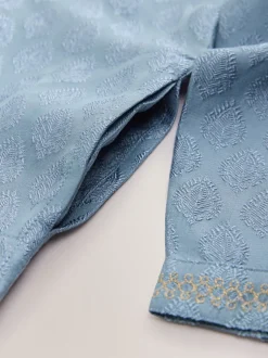 Brodé feuille bleue - Eid Kurta (3mths-16yrs)