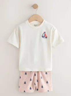 Broderie bateau blanche - Ensemble T-shirt et short Manches courtes (3mths-7yrs)
