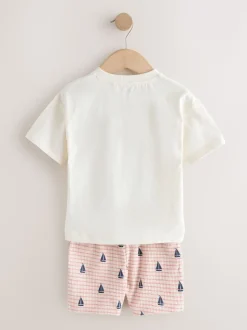 Broderie bateau blanche - Ensemble T-shirt et short Manches courtes (3mths-7yrs)