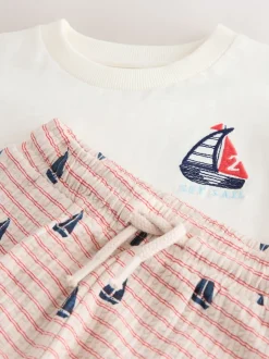 Broderie bateau blanche - Ensemble T-shirt et short Manches courtes (3mths-7yrs)