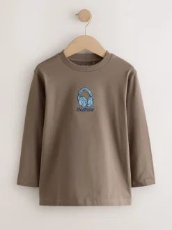 Broderie gris/bleu/marron - Lot de 3 T-shirts graphiques à manches longues (3-16ans)
