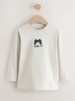 Broderie gris/bleu/marron - Lot de 3 T-shirts graphiques à manches longues (3-16ans)