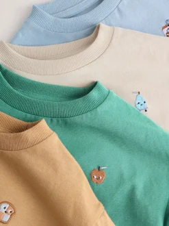 Broderie Nourriture Minéraux Personnage - Lot de 4 t-shirts imprimés graphiques à manches longues (3mois-7ans)