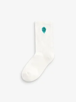 Broderies de visage souriant - Lot de 5 paires de chaussettes côtelées Sport
