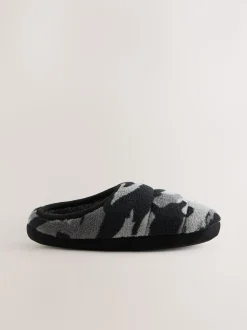 Camo gris - Mules chaussons doublées chaudes