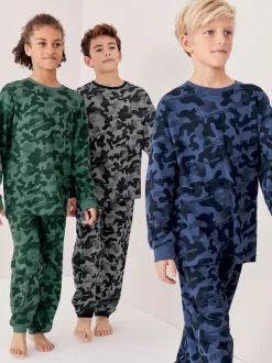 Camouflage gris/bleu/vert - Lot de 3 pyjamas à manches longues (3-16ans)