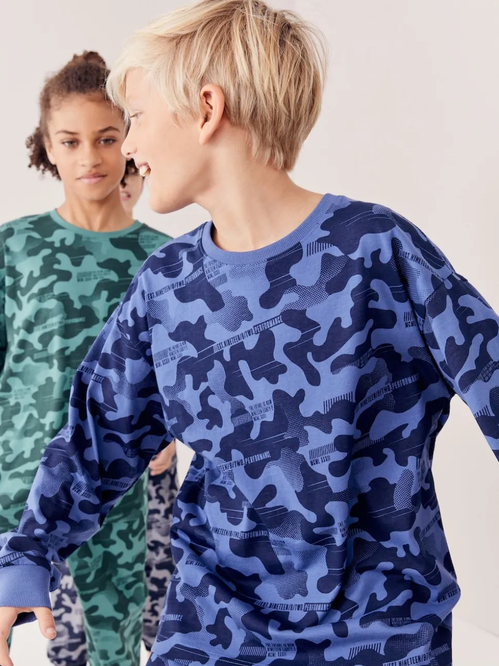 Camouflage gris/bleu/vert - Lot de 3 pyjamas à manches longues (3-16ans)