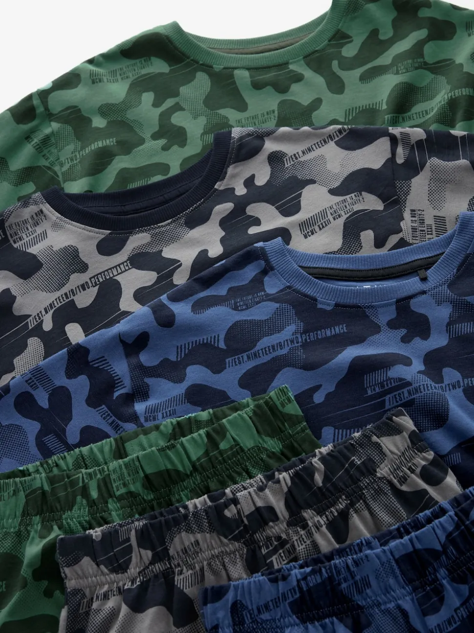 Camouflage gris/bleu/vert - Lot de 3 pyjamas à manches longues (3-16ans)
