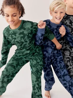 Camouflage gris/bleu/vert - Lot de 3 pyjamas à manches longues (3-16ans)