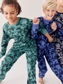 Camouflage gris/bleu/vert - Lot de 3 pyjamas à manches longues (3-16ans)