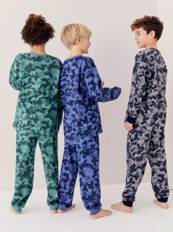 Camouflage gris/bleu/vert - Lot de 3 pyjamas à manches longues (3-16ans)