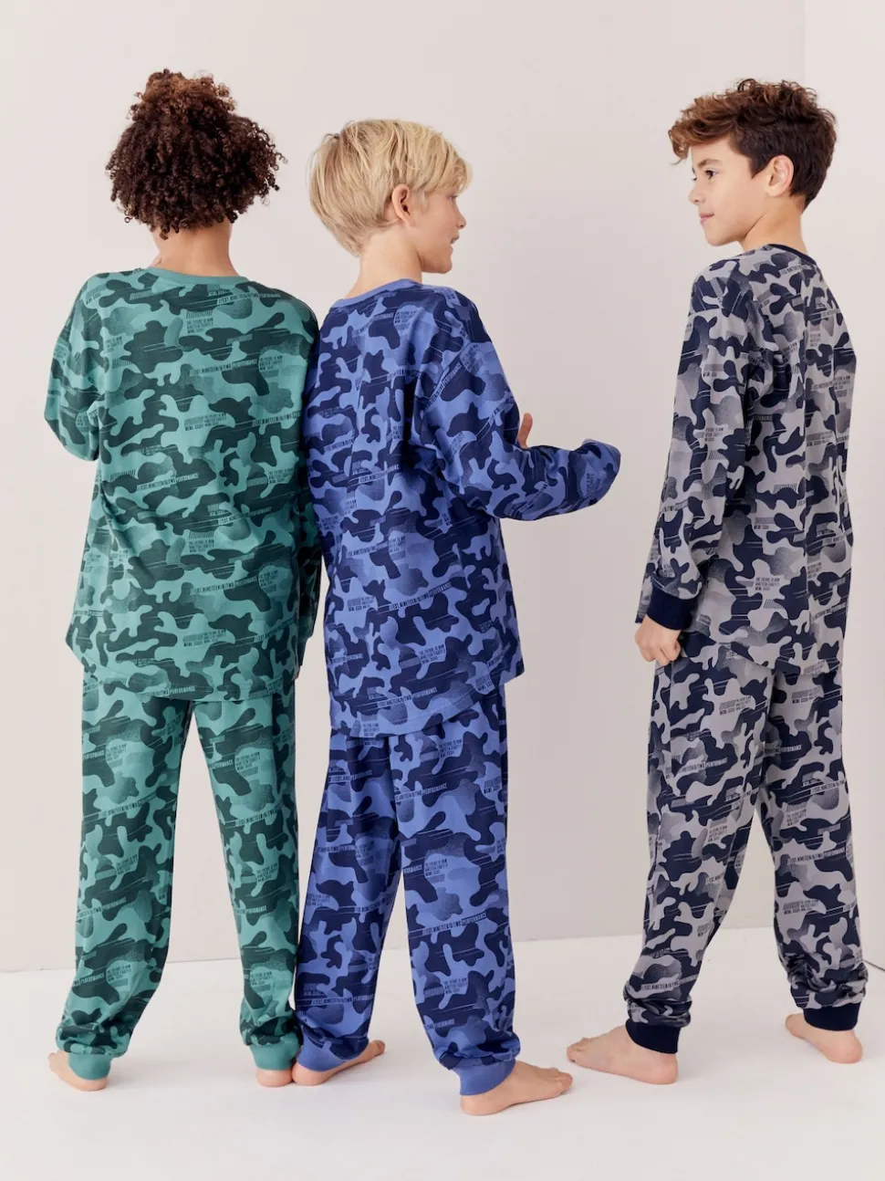 Camouflage gris/bleu/vert - Lot de 3 pyjamas à manches longues (3-16ans)