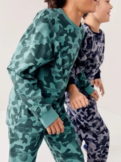 Camouflage gris/bleu/vert - Lot de 3 pyjamas à manches longues (3-16ans)