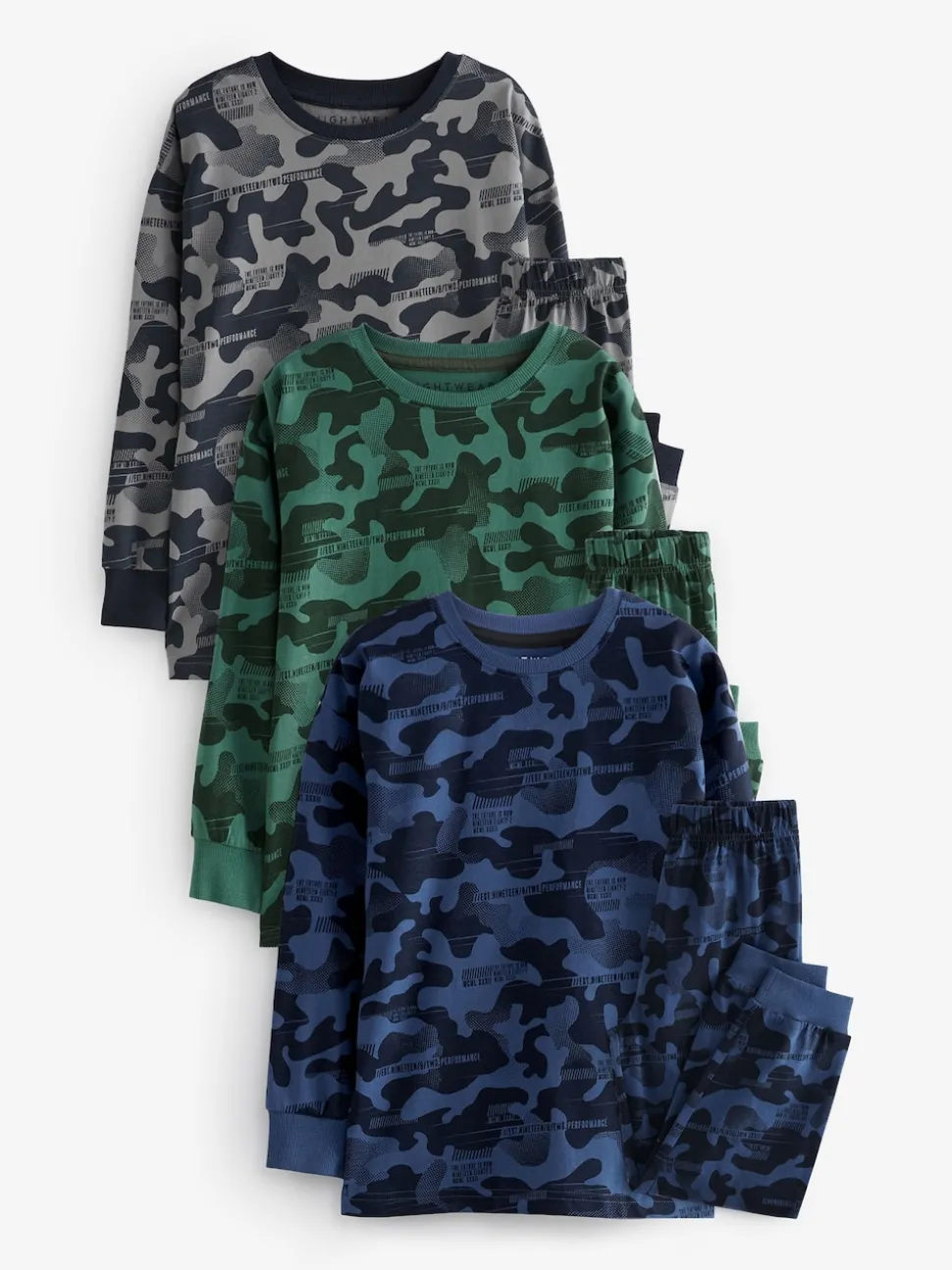Camouflage gris/bleu/vert - Lot de 3 pyjamas à manches longues (3-16ans)