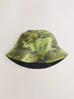 Camouflage/noir - 100% Coton Réversible Bucket Chapeaux (1-16ans)