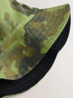 Camouflage/noir - 100% Coton Réversible Bucket Chapeaux (1-16ans)