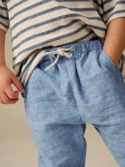 Chambray bleu - Pantalon en lin Blend à enfiler (3mois-7ans)