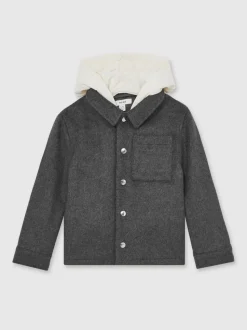 charbon de bois - Surchemise Reiss Benjamin à capuche amovible en laine Blend