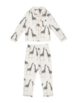 Chelsea Peers pyjama long boutonné à col cubain imprimé girafe en coton pour enfant
