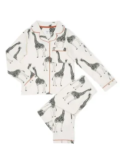 Chelsea Peers pyjama long boutonné à col cubain imprimé girafe en coton pour enfant