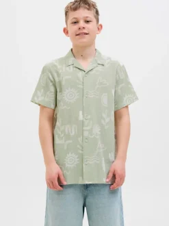 Chemise JACK & JONES Junior verte 100% coton à manches courtes imprimée