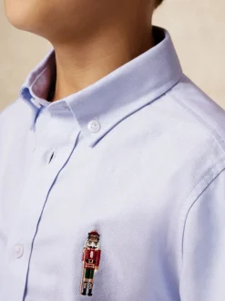 Chemise Oxford Reiss Wilf brodée Casse-Noisette en coton