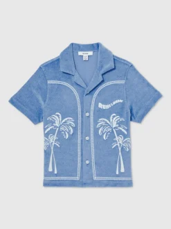 Chemise Reiss Barnes en tissu éponge brodé palmier