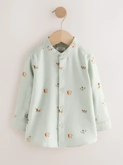 Chien vert menthe - Chemise Character imprimée sur l’ensemble à manches longues avec col grand-père (3mois7ans)
