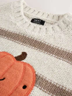 Citrouille neutre - Pull à col rond en maille d’Halloween (3mois à7ans)