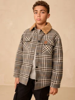 Col Gris À carreaux borg - Veste-chemise doublée (3-16ans)